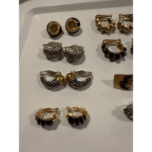 Vintage Silver and Gold-Tone Clip-On Earrings 13 Pairs - Picture 2 of 4